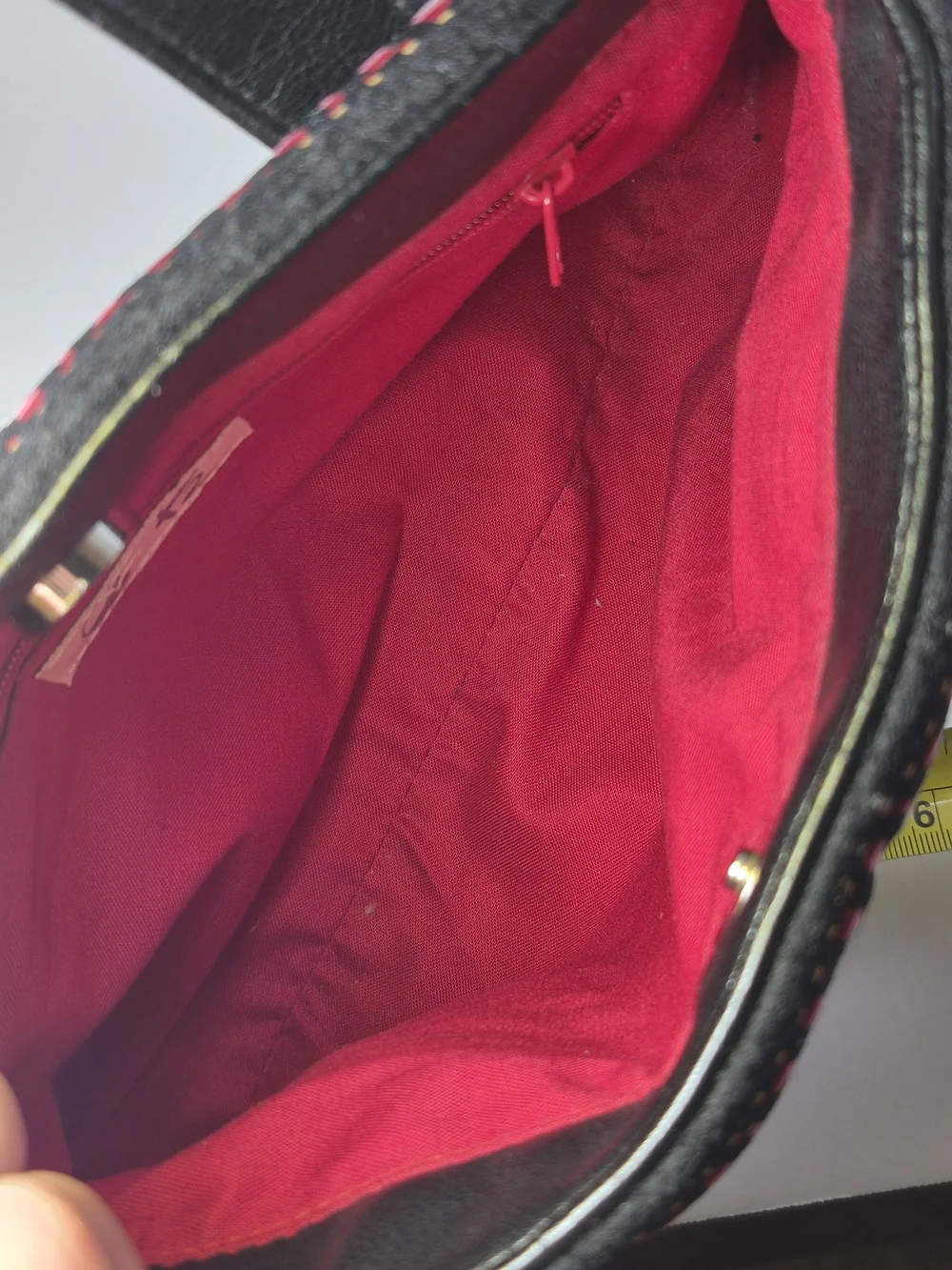 Vintage Embroidered Black Tote Bag with Pink Accent Straps